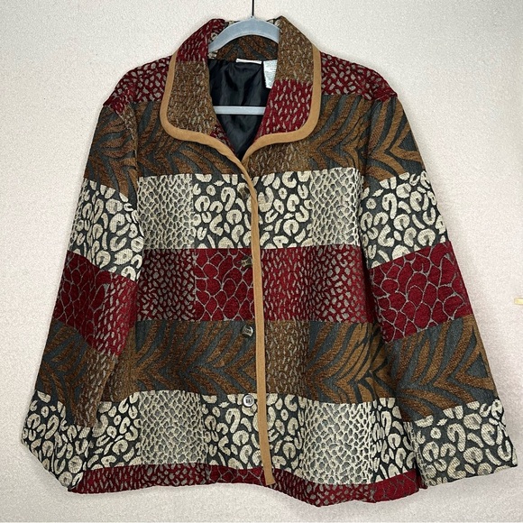White Stag Vintage Tapestry Patchwork Jacket Blazer-Women’s XL-Brown/Red/Tan-Vtg - Picture 1 of 12